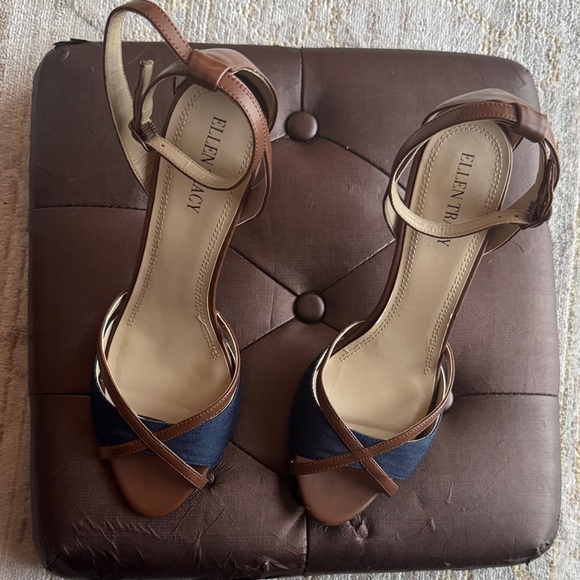 Ellen Tracy Brown Leather and Denim Heels - Picture 1 of 8
